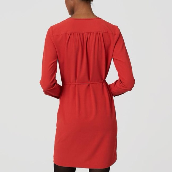 LOFT Red Flare Split Neck Shirtdress (XS) - Picture 3 of 3